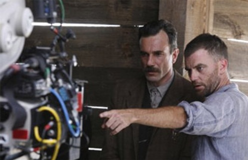 Paul Thomas Anderson et Daniel Day-Lewis sur le plateau du film There Will Be Blood