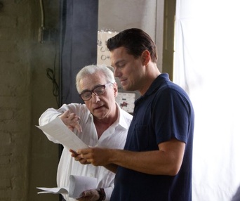 Sur le plateau du film The Wolf of Wall Street