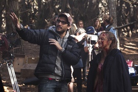 Sur le plateau du film Evil Dead