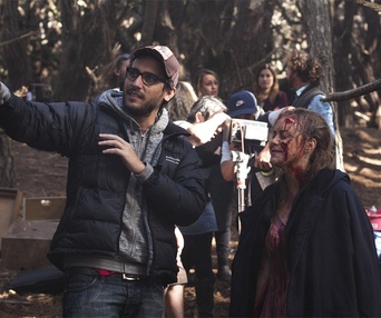 Sur le plateau du film Evil Dead
