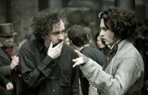 Tim Burton et Johnny Depp sur le plateau du film Sweeney Todd: The Demon Barber of Fleet Street.