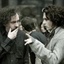 Tim Burton et Johnny Depp sur le plateau du film Sweeney Todd: The Demon Barber of Fleet Street.