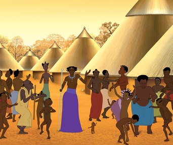 Une scène du film Kirikou et les hommes et les femmes