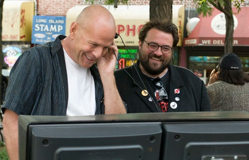 Kevin Smith et Bruce Willis sur le plateau de Cop Out