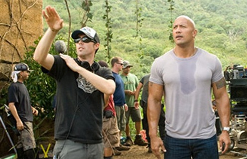 Dwayne Johnson et Brad Peyton sur le plateau de Journey 2: The Mysterious Island